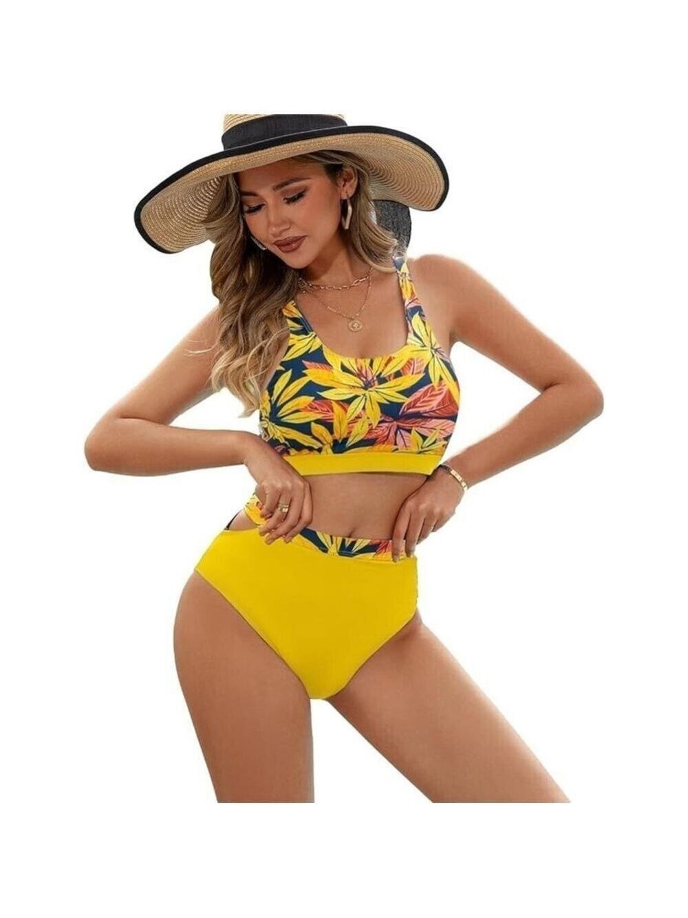Women's High Waist Sporty Halter Bikini Set 2 Pieces Swiming Suit Size S